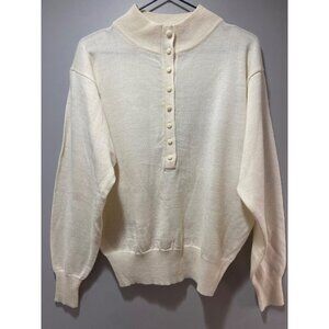 Vintage Yarn Works 90s Bishop Sleeve Button Front Ivory Sweater Women's M
